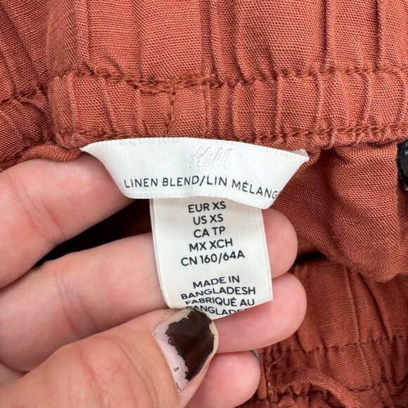 H&M Women's Linen Blend Pull-On Trousers in Burnt Orange Size XS - Picture 4 of 6